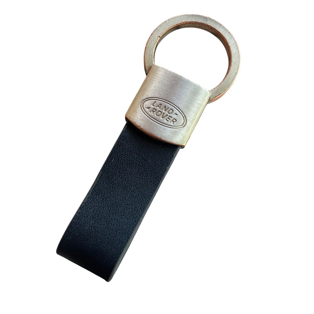 Land Rover Silver Tone Metal and Black Leather Logo Loop Keychain Key Ring